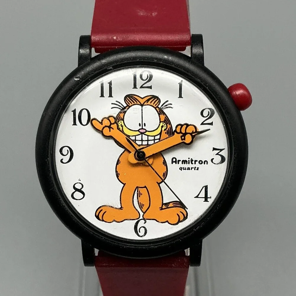 Vintage Armitron Boys Watch 32mm Garfield Dial Red Rubber Band New Battery